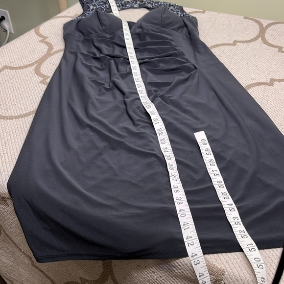 Cache dark gray keyhole open back sequins neckline Sleeveless Ruched Dress - Picture 17 of 17